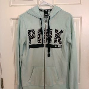 PINK light blue zip up jacket size XS but fits S-M